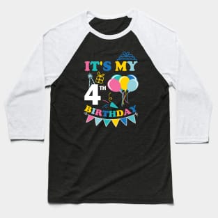 Kids It's My 4th Birthday Celebrating four years Baseball T-Shirt